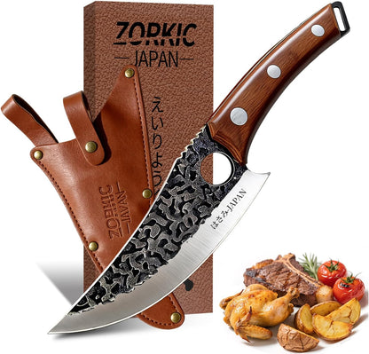 Viking Knife, Butcher Knife Set Hand Forged Boning Knives, Japanese Serbian Chef knives Kitchen Chopping for Meat Cutting Chefs Cleaver Camping Cooking, BBQ, Gifts for Men
