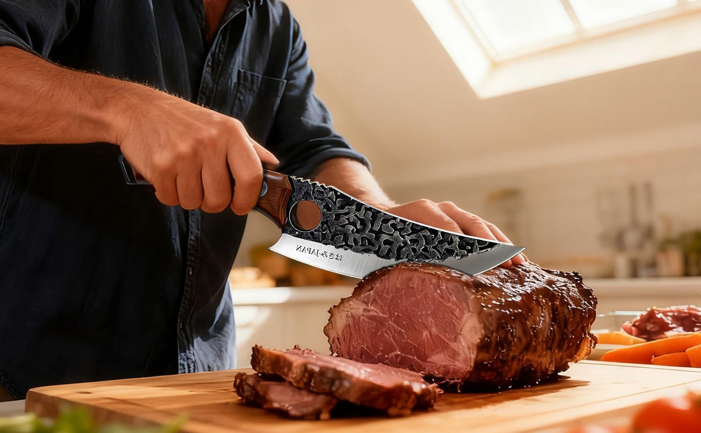 Viking Knife, Butcher Knife Set Hand Forged Boning Knives, Japanese Serbian Chef knives Kitchen Chopping for Meat Cutting Chefs Cleaver Camping Cooking, BBQ, Gifts for Men