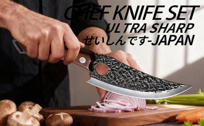Viking Knife, Butcher Knife Set Hand Forged Boning Knives, Japanese Serbian Chef knives Kitchen Chopping for Meat Cutting Chefs Cleaver Camping Cooking, BBQ, Gifts for Men