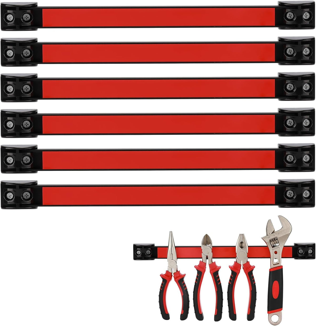12" Magnetic Tool Holder Strip, 6 Packs, Metal Magnet Tool Organizer Bars for Garage, Workshop, Magnetic Strip for Tools