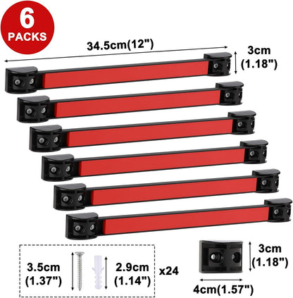12" Magnetic Tool Holder Strip, 6 Packs, Metal Magnet Tool Organizer Bars for Garage, Workshop, Magnetic Strip for Tools