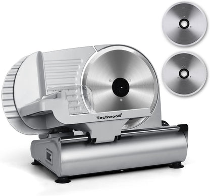 Meat Slicer, Electric Deil Food Slicer with Removable 9” Stainless Steel Blade, Deli Cheese Fruit Vegetable Bread Cutter with Adjustable Knob for Thickness, Food Carriage & Non-Slip Feet