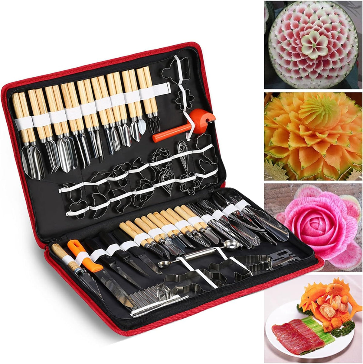 Culinary Carving Tool Set,garnishing Tools + Carving Tools 80PCS/Set Culinary Peeling Kit for Fruit Vegetable Garnishing Cutting Slicing