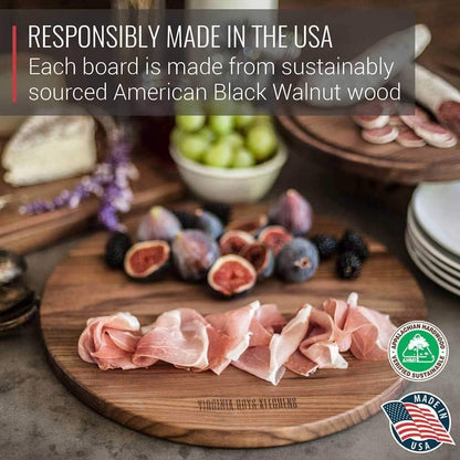Made in USA Walnut Cutting Board - Butcher Block made from Sustainable Hardwood (Round - 13.5)