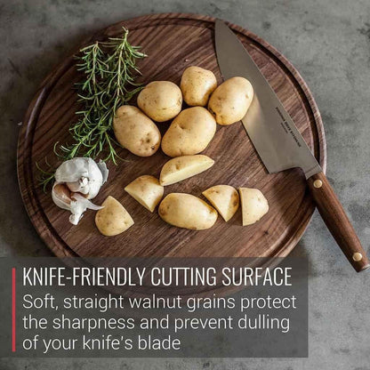 Made in USA Walnut Cutting Board - Butcher Block made from Sustainable Hardwood (Round - 13.5)