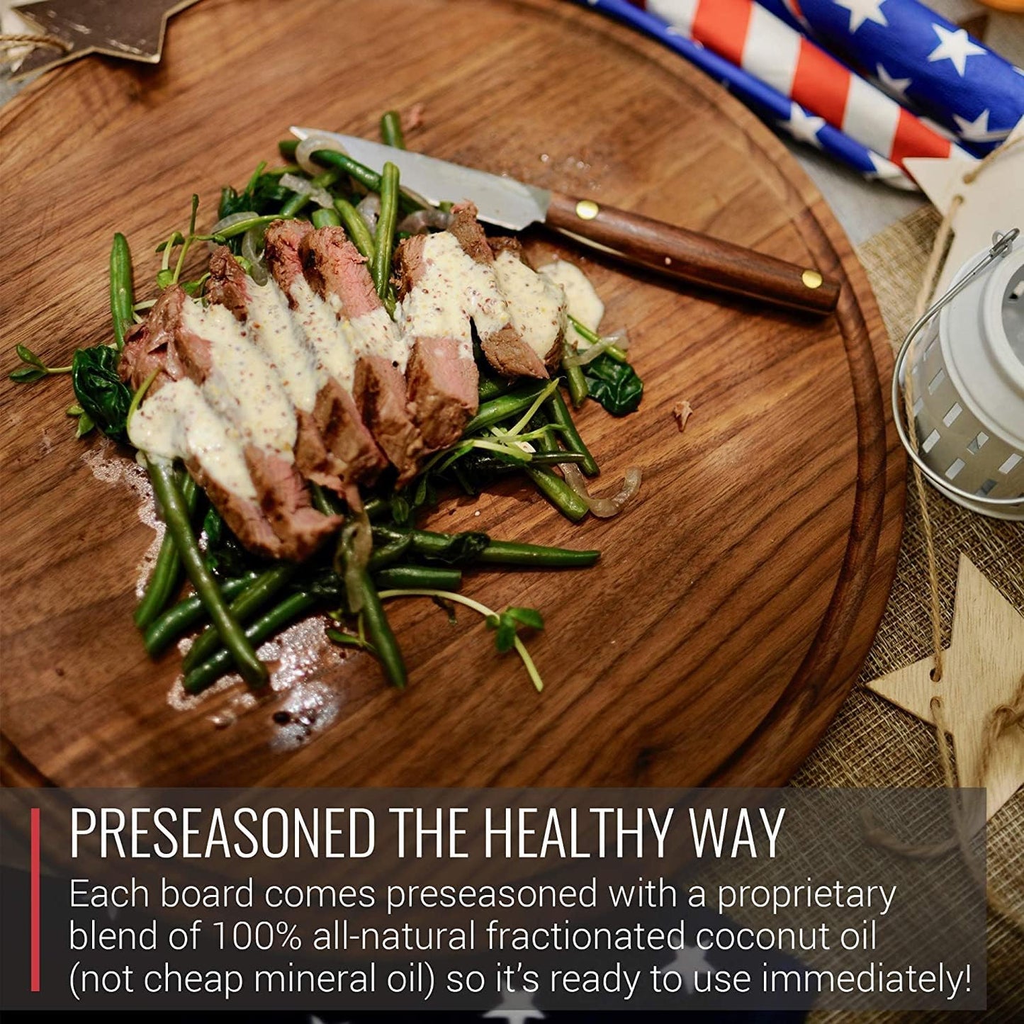 Made in USA Walnut Cutting Board - Butcher Block made from Sustainable Hardwood (Round - 13.5)