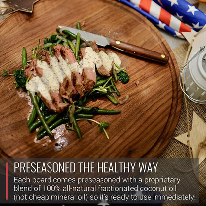 Made in USA Walnut Cutting Board - Butcher Block made from Sustainable Hardwood (Round - 13.5)