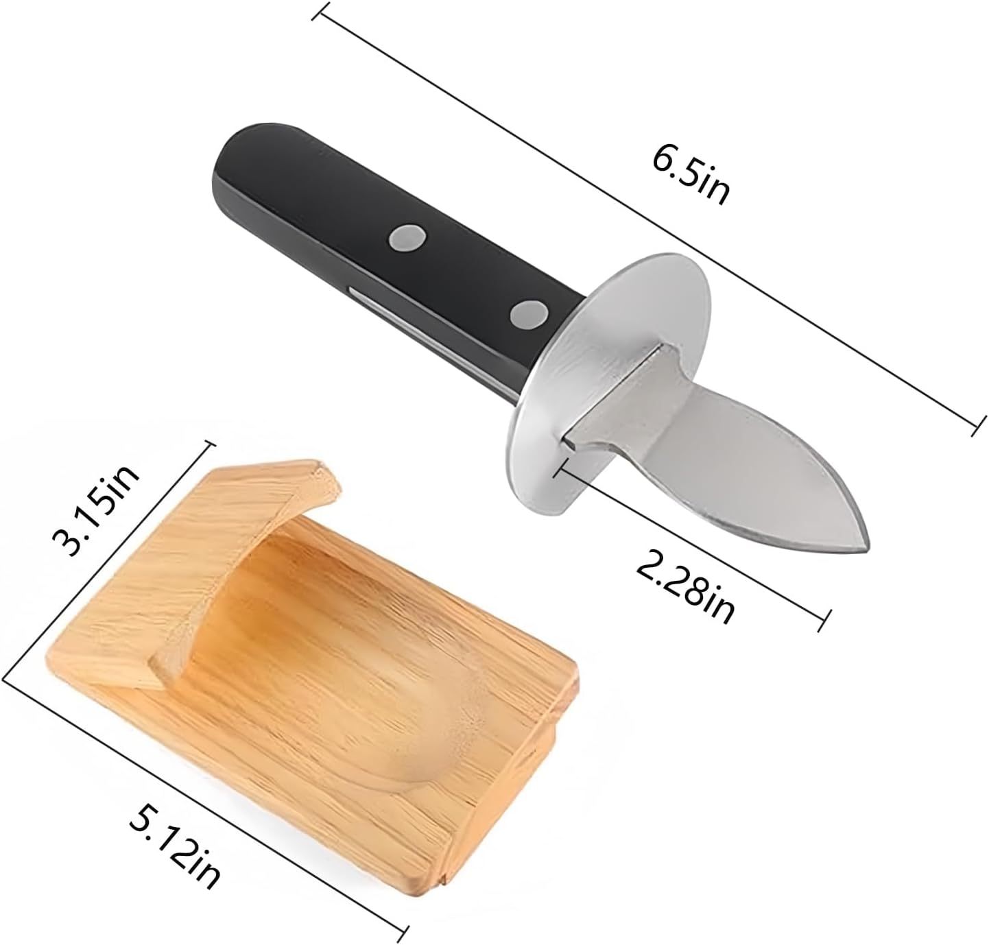 Oyster Shucker Set - Professional Stainless Steel Oyster Shucking Kit with Wooden Holder, Safe Shell Opener Tool for Kitchen, Seafood Restaurant, Home Use