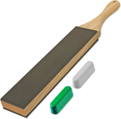 Leather Strop Kit with Polishing Compound, Knife Stropping Block for Sharpening & Honing Knives Tools (Black Leather, 2 Inch by 14 Inch)