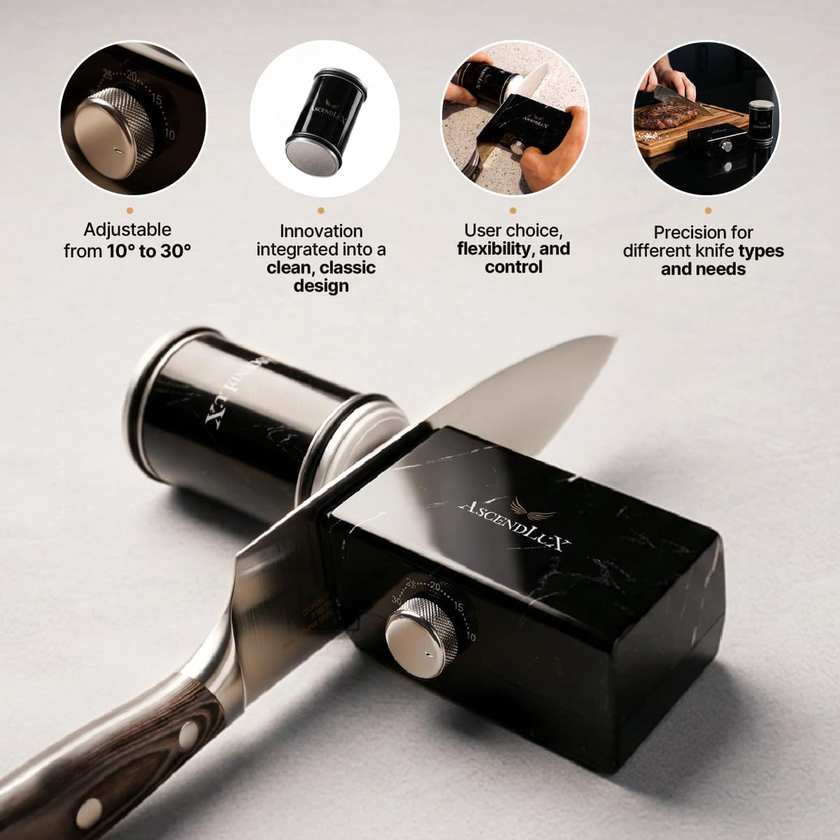 Premium Rolling Knife Sharpener Kit with Adjustable 10°–30° Angle, 4 Disc System (Diamond 400/800, Whetstone 3000, Ceramic 8000) & Leather Strop – Professional Kitchen Knife Sharpener Tool
