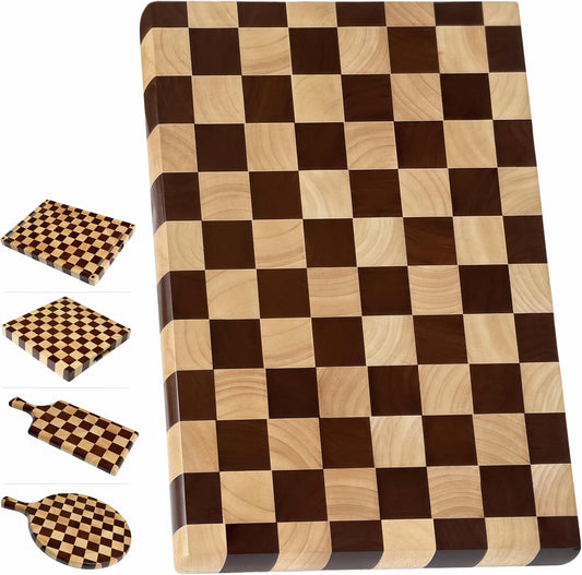 Checkered Cutting Board for Kitchen, 16"L x 11"W x 1"Th – Wooden Chopping, Cheese & Charcuterie Board in Acacia Wood, Butcher Block Serving Tray for Meat, Fruit, Bread & Vegetables