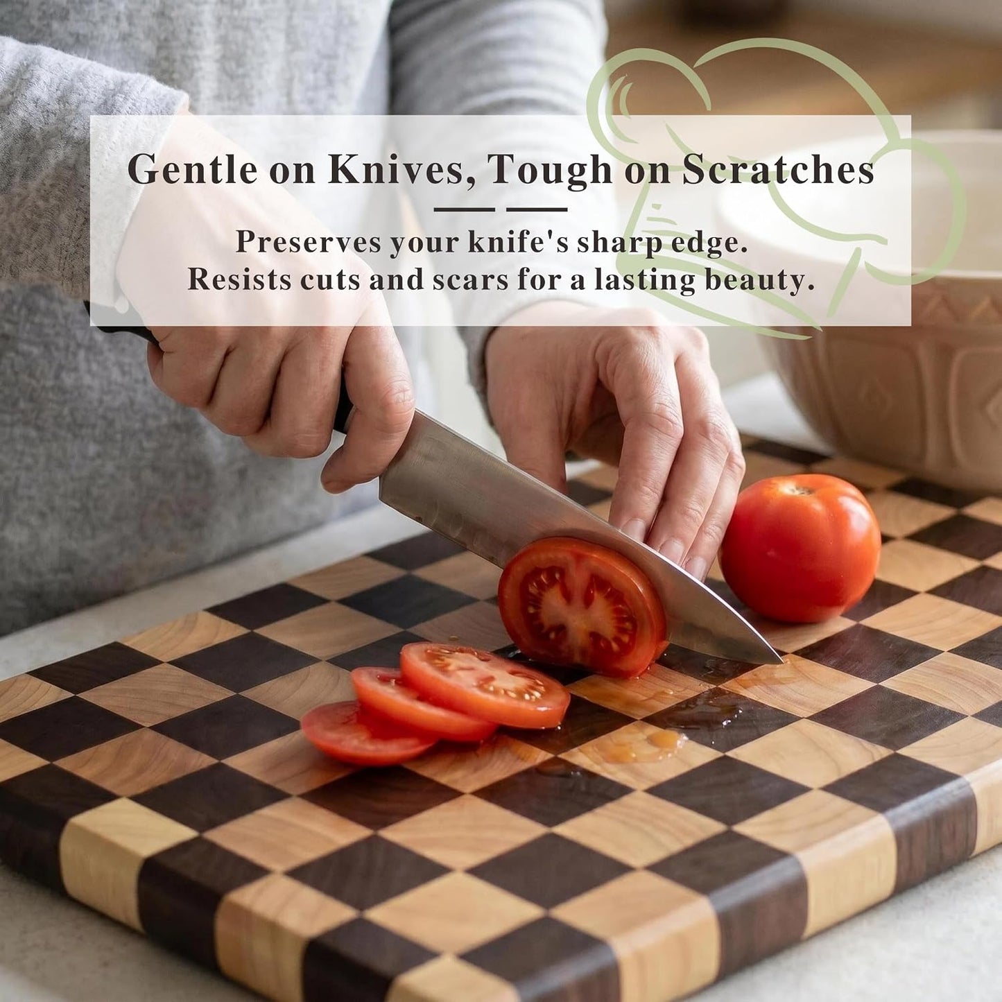 Checkered Cutting Board for Kitchen, 16"L x 11"W x 1"Th – Wooden Chopping, Cheese & Charcuterie Board in Acacia Wood, Butcher Block Serving Tray for Meat, Fruit, Bread & Vegetables