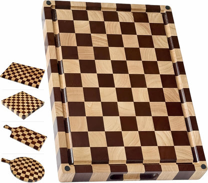 Checkered Cutting Board for Kitchen, 16"L x 11"W x 1"Th – Wooden Chopping, Cheese & Charcuterie Board in Acacia Wood, Butcher Block Serving Tray for Meat, Fruit, Bread & Vegetables