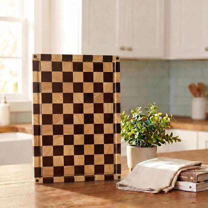 Checkered Cutting Board for Kitchen, 16"L x 11"W x 1"Th – Wooden Chopping, Cheese & Charcuterie Board in Acacia Wood, Butcher Block Serving Tray for Meat, Fruit, Bread & Vegetables