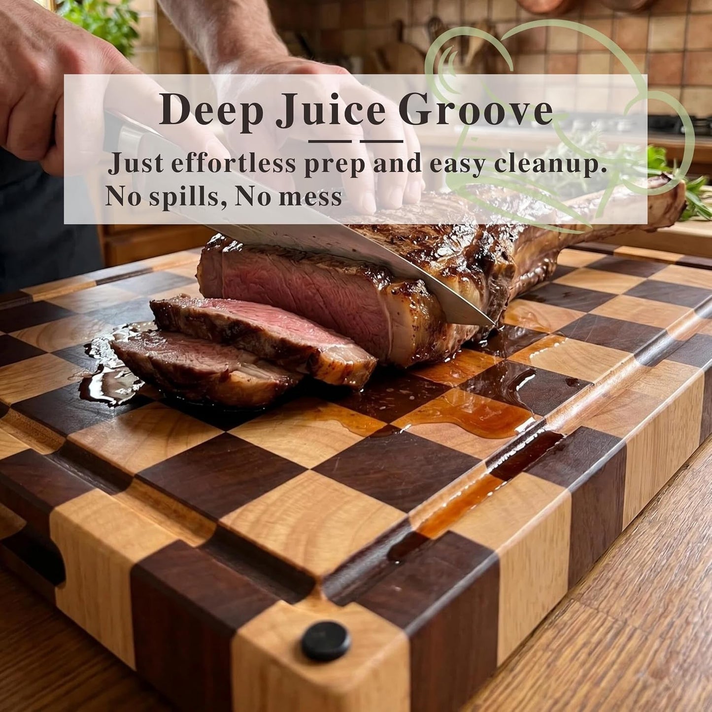 Checkered Cutting Board for Kitchen, 16"L x 11"W x 1"Th – Wooden Chopping, Cheese & Charcuterie Board in Acacia Wood, Butcher Block Serving Tray for Meat, Fruit, Bread & Vegetables
