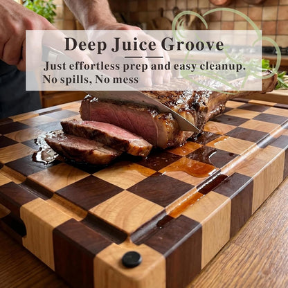 Checkered Cutting Board for Kitchen, 16"L x 11"W x 1"Th – Wooden Chopping, Cheese & Charcuterie Board in Acacia Wood, Butcher Block Serving Tray for Meat, Fruit, Bread & Vegetables