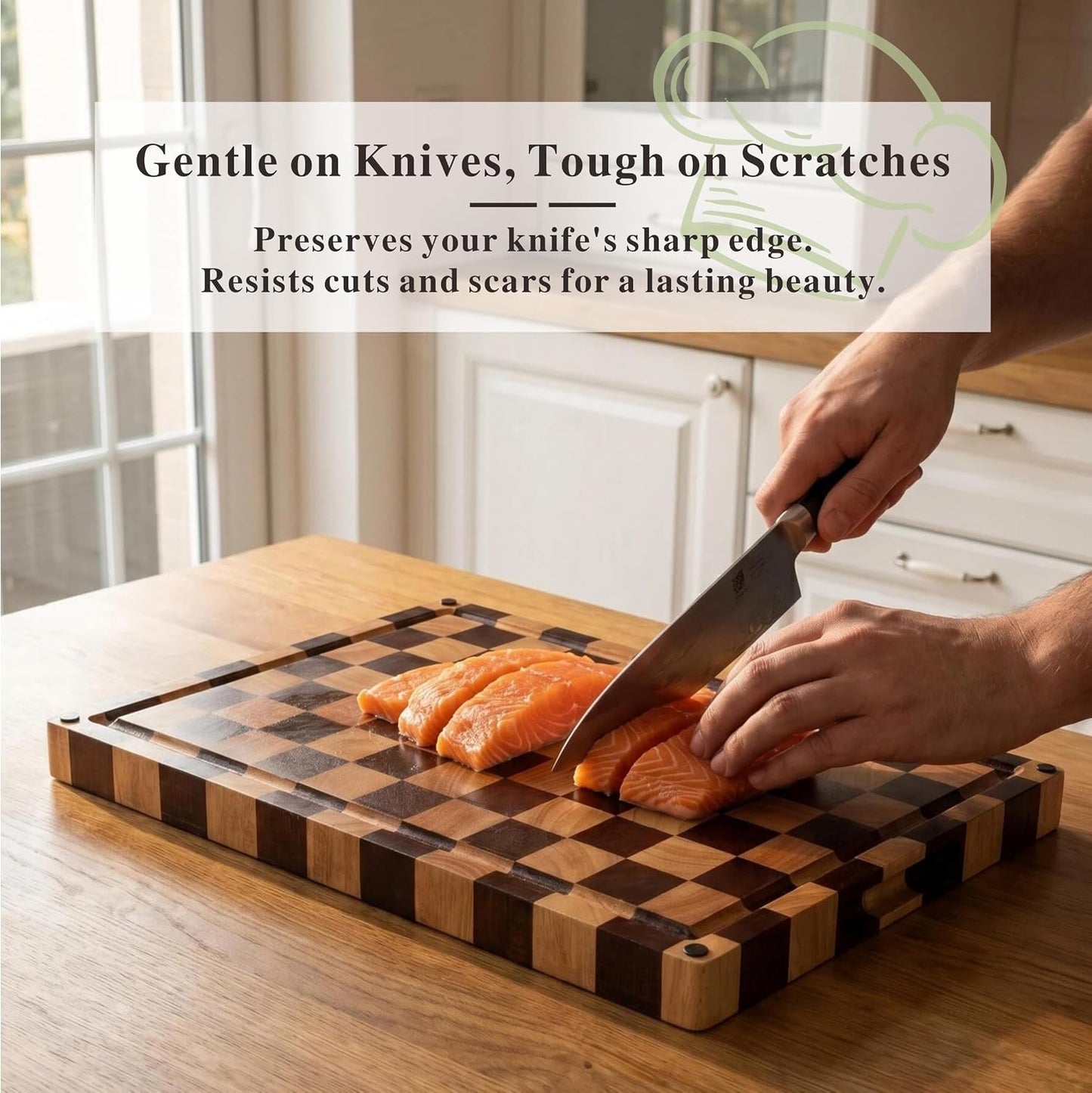 Checkered Cutting Board for Kitchen, 16"L x 11"W x 1"Th – Wooden Chopping, Cheese & Charcuterie Board in Acacia Wood, Butcher Block Serving Tray for Meat, Fruit, Bread & Vegetables
