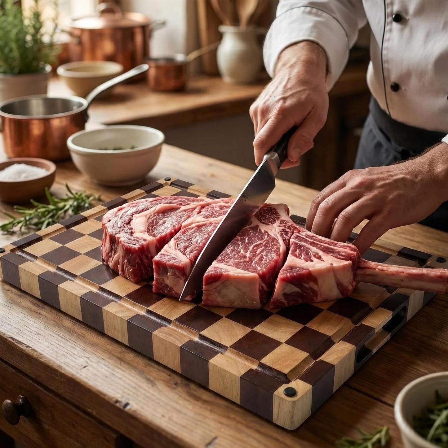 Checkered Cutting Board for Kitchen, 16"L x 11"W x 1"Th – Wooden Chopping, Cheese & Charcuterie Board in Acacia Wood, Butcher Block Serving Tray for Meat, Fruit, Bread & Vegetables