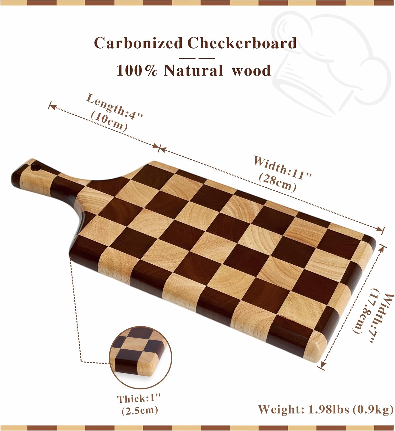Checkered Cutting Board for Kitchen, 16"L x 11"W x 1"Th – Wooden Chopping, Cheese & Charcuterie Board in Acacia Wood, Butcher Block Serving Tray for Meat, Fruit, Bread & Vegetables