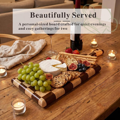 Checkered Cutting Board for Kitchen, 16"L x 11"W x 1"Th – Wooden Chopping, Cheese & Charcuterie Board in Acacia Wood, Butcher Block Serving Tray for Meat, Fruit, Bread & Vegetables