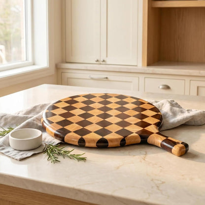 Checkered Cutting Board for Kitchen, 16"L x 11"W x 1"Th – Wooden Chopping, Cheese & Charcuterie Board in Acacia Wood, Butcher Block Serving Tray for Meat, Fruit, Bread & Vegetables