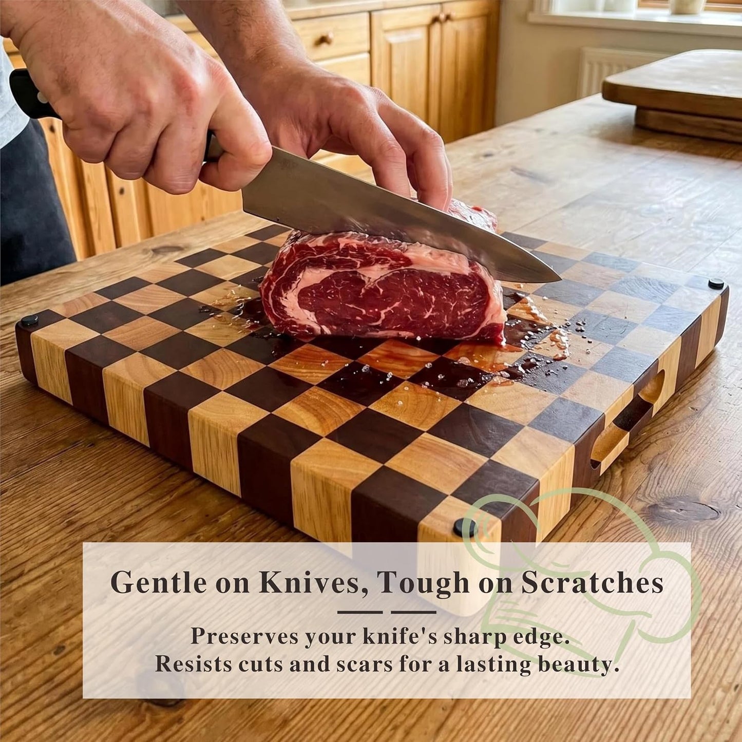 Checkered Cutting Board for Kitchen, 16"L x 11"W x 1"Th – Wooden Chopping, Cheese & Charcuterie Board in Acacia Wood, Butcher Block Serving Tray for Meat, Fruit, Bread & Vegetables