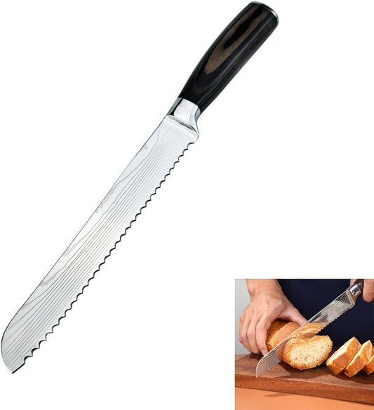 Bread Knife, 8 inch Serrated Knife, German Stainless Steel Bread Knife for Homemade Bread, Razor Sharp Edge for Efficient Slicing Sourdough Bread, Bagels, Cake