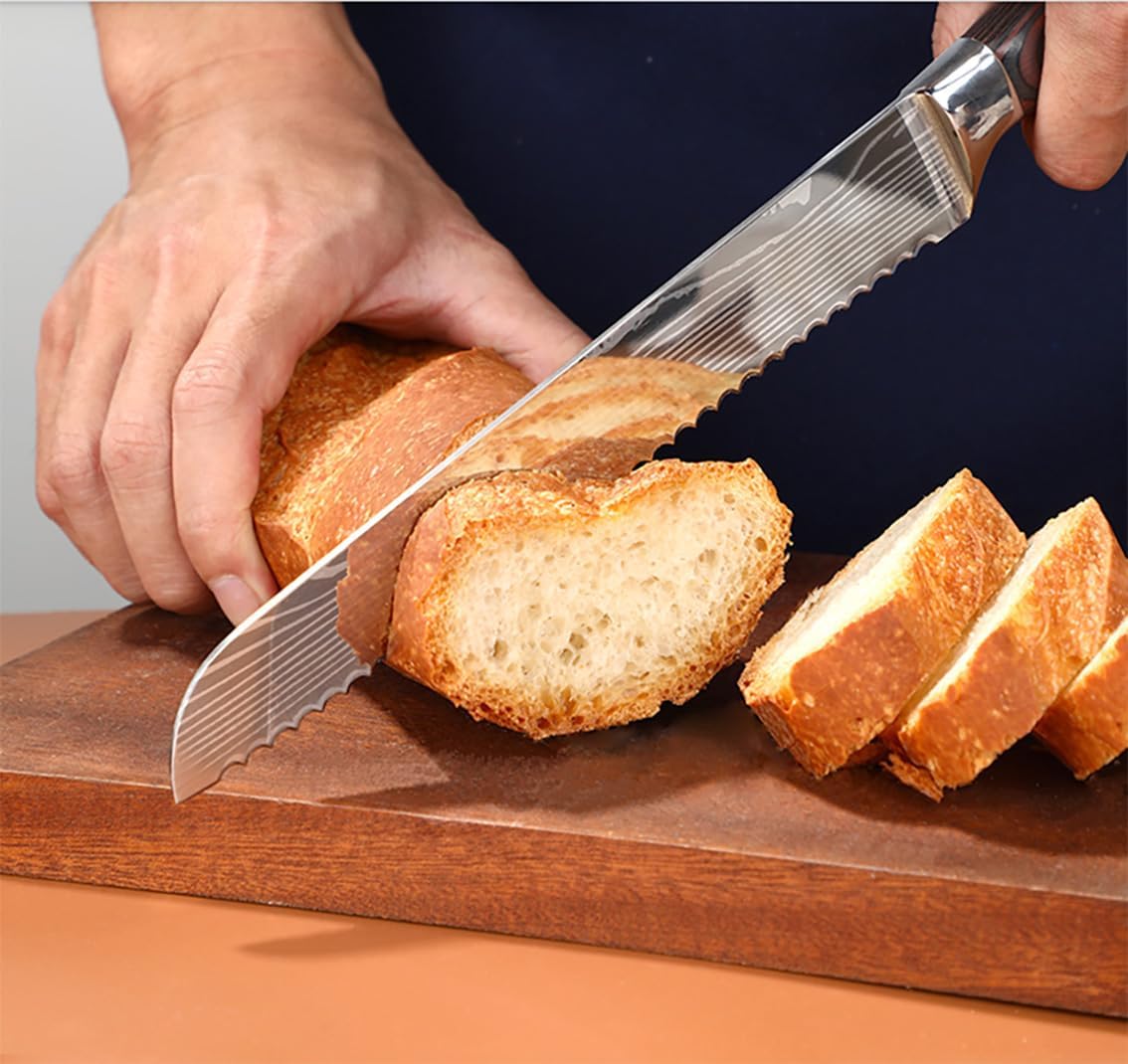 Bread Knife, 8 inch Serrated Knife, German Stainless Steel Bread Knife for Homemade Bread, Razor Sharp Edge for Efficient Slicing Sourdough Bread, Bagels, Cake