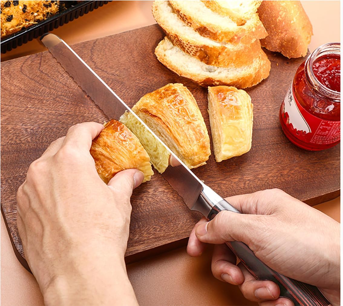 Bread Knife, 8 inch Serrated Knife, German Stainless Steel Bread Knife for Homemade Bread, Razor Sharp Edge for Efficient Slicing Sourdough Bread, Bagels, Cake