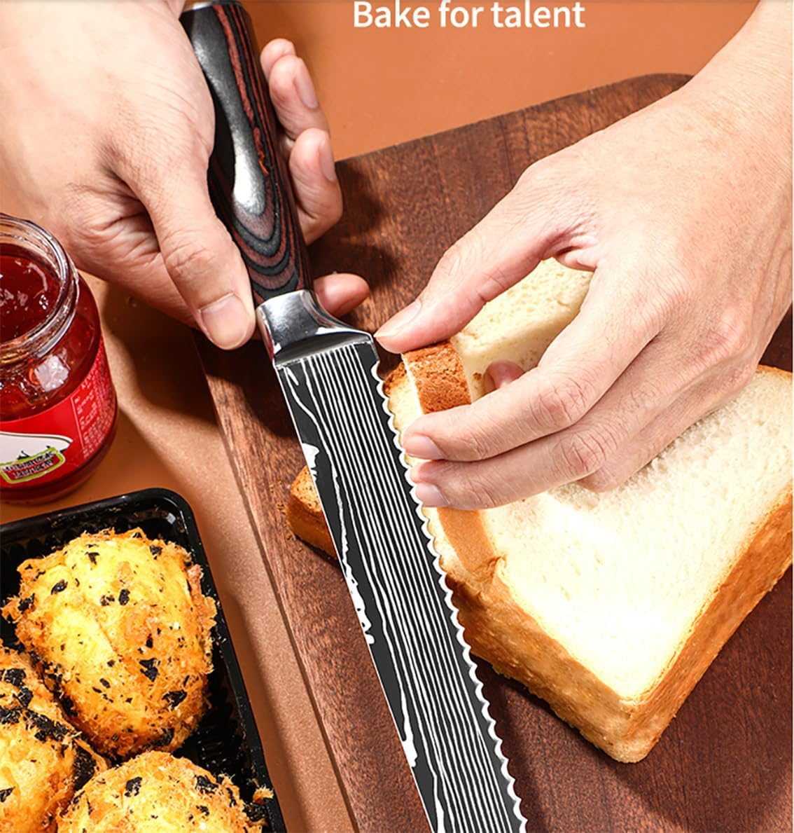 Bread Knife, 8 inch Serrated Knife, German Stainless Steel Bread Knife for Homemade Bread, Razor Sharp Edge for Efficient Slicing Sourdough Bread, Bagels, Cake