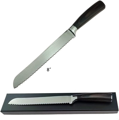 Bread Knife, 8 inch Serrated Knife, German Stainless Steel Bread Knife for Homemade Bread, Razor Sharp Edge for Efficient Slicing Sourdough Bread, Bagels, Cake