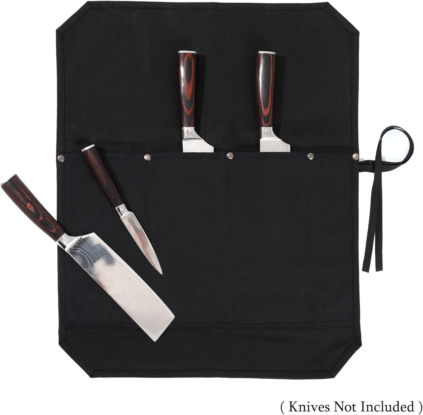 Knife Roll Bags, 16oz Waxed Canvas Knife Holder (4 Slots & Specialized Anti Cutting Fabric), Multi-Purpose Knife Pouch with Tie Rope, Khaki