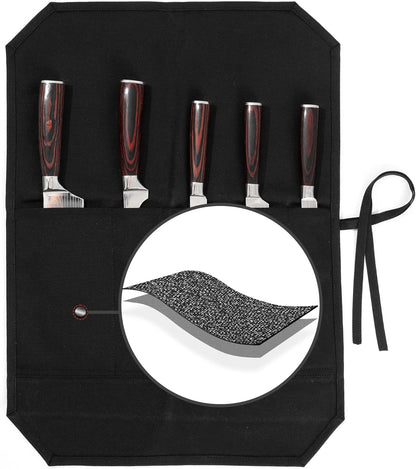 Knife Roll Bags, 16oz Waxed Canvas Knife Holder (4 Slots & Specialized Anti Cutting Fabric), Multi-Purpose Knife Pouch with Tie Rope, Khaki