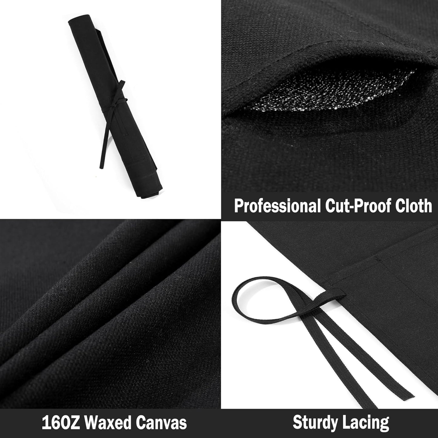 Knife Roll Bags, 16oz Waxed Canvas Knife Holder (4 Slots & Specialized Anti Cutting Fabric), Multi-Purpose Knife Pouch with Tie Rope, Khaki
