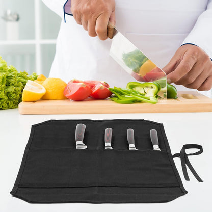 Knife Roll Bags, 16oz Waxed Canvas Knife Holder (4 Slots & Specialized Anti Cutting Fabric), Multi-Purpose Knife Pouch with Tie Rope, Khaki