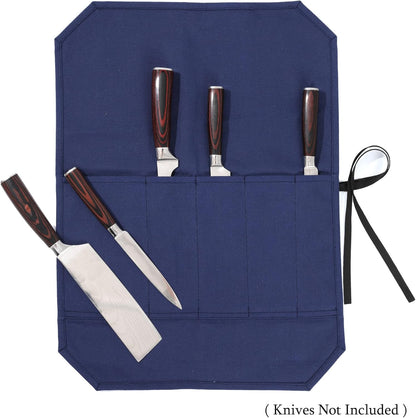Knife Roll Bags, 16oz Waxed Canvas Knife Holder (4 Slots & Specialized Anti Cutting Fabric), Multi-Purpose Knife Pouch with Tie Rope, Khaki
