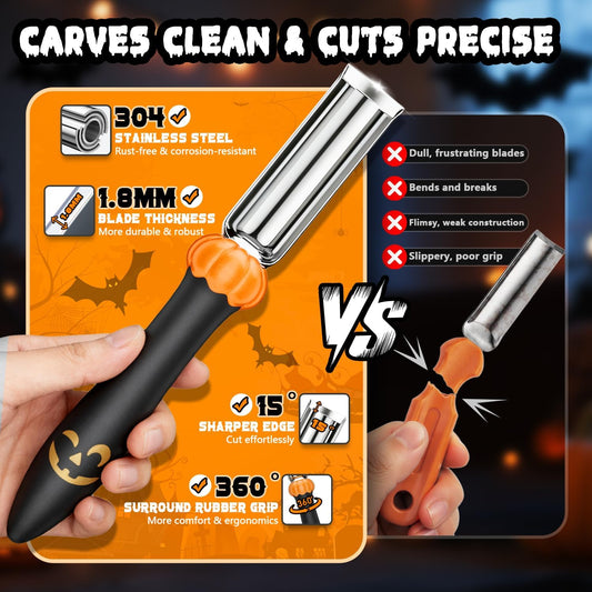 Upgraded Pumpkin Carving Kit for Adults & Kids with Professional Detail Sculpting Tools, Heavy Duty Stainless Steel Knife Set with Carrying Case for Halloween Decoration