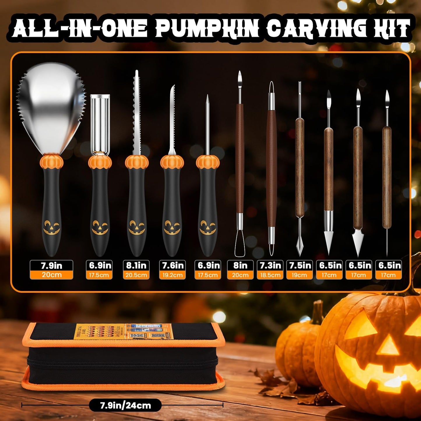 Upgraded Pumpkin Carving Kit for Adults & Kids with Professional Detail Sculpting Tools, Heavy Duty Stainless Steel Knife Set with Carrying Case for Halloween Decoration