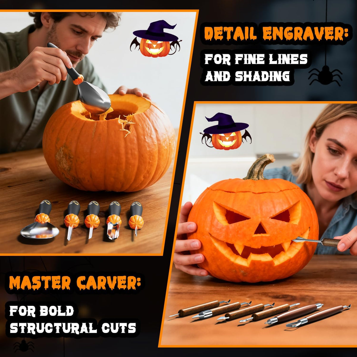 Upgraded Pumpkin Carving Kit for Adults & Kids with Professional Detail Sculpting Tools, Heavy Duty Stainless Steel Knife Set with Carrying Case for Halloween Decoration