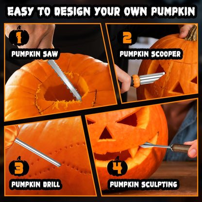 Upgraded Pumpkin Carving Kit for Adults & Kids with Professional Detail Sculpting Tools, Heavy Duty Stainless Steel Knife Set with Carrying Case for Halloween Decoration