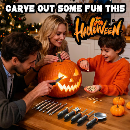 Upgraded Pumpkin Carving Kit for Adults & Kids with Professional Detail Sculpting Tools, Heavy Duty Stainless Steel Knife Set with Carrying Case for Halloween Decoration