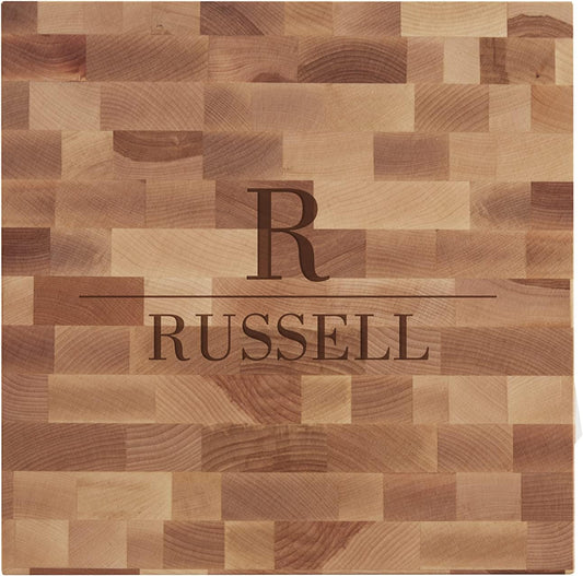 Decorative Name & Initial Personalized Butcher Block Cutting Board, Custom Engraved Wood Cutting Board for Kitchen, Wedding Gift, 16x18x1.75" - Made in USA