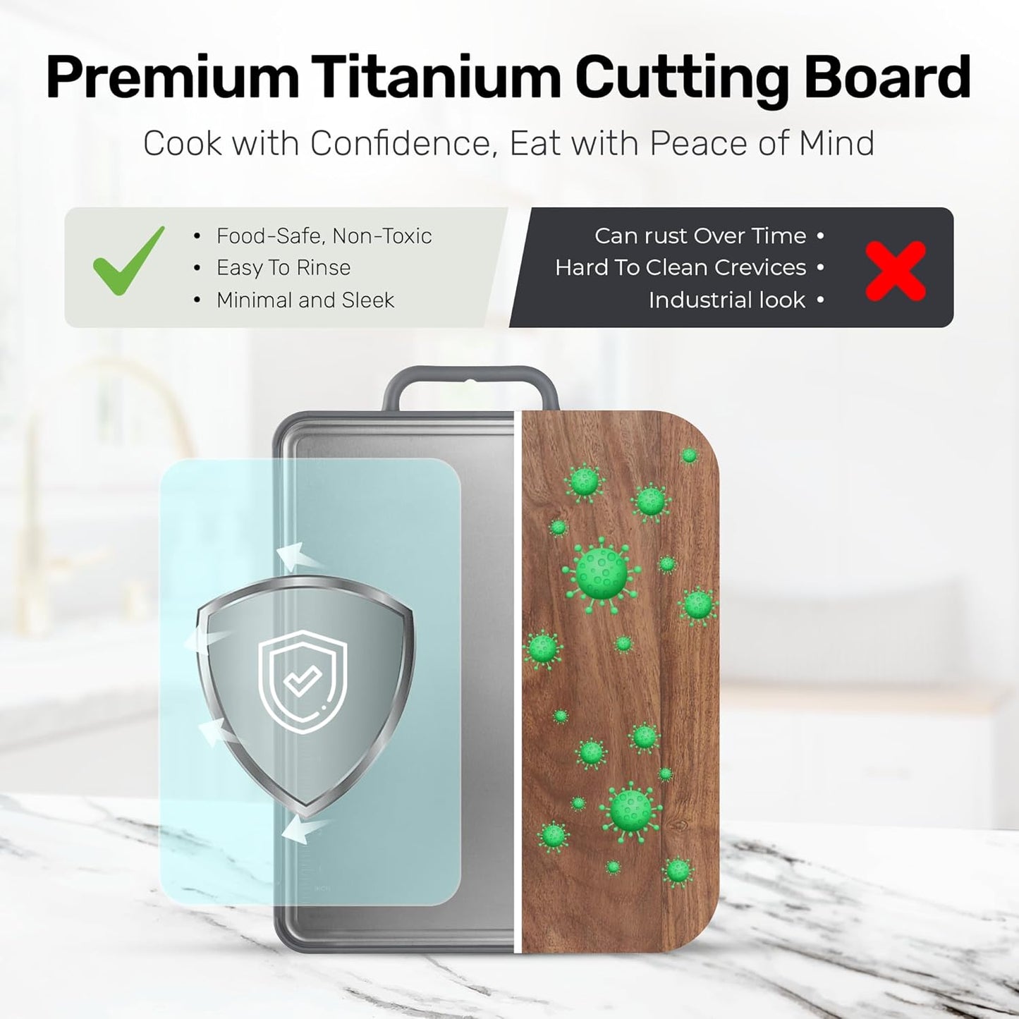 XL Titanium Cutting Board, Food Safe Double Sided PP and Titanium Cutting Boards for Kitchen with Etched-In Ruler for Meats, Vegetable Chopping, Dishwasher Safe - 15.75" x 10.5" (1 Pk)
