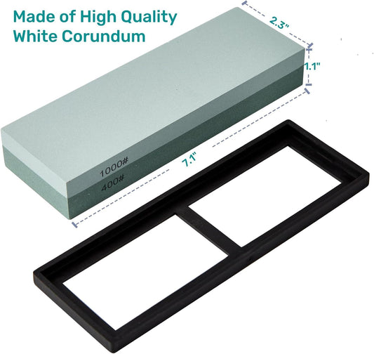 2 Pack Premium Knife Sharpening Stone Whetstone, Professional 2 sided 400/1000 Grit Water Stone with Non-Slip Rubber Base,Dual Grit sharpener for Kitchen/Hunt/Pocket Knives,Blades,Chisels,Planer