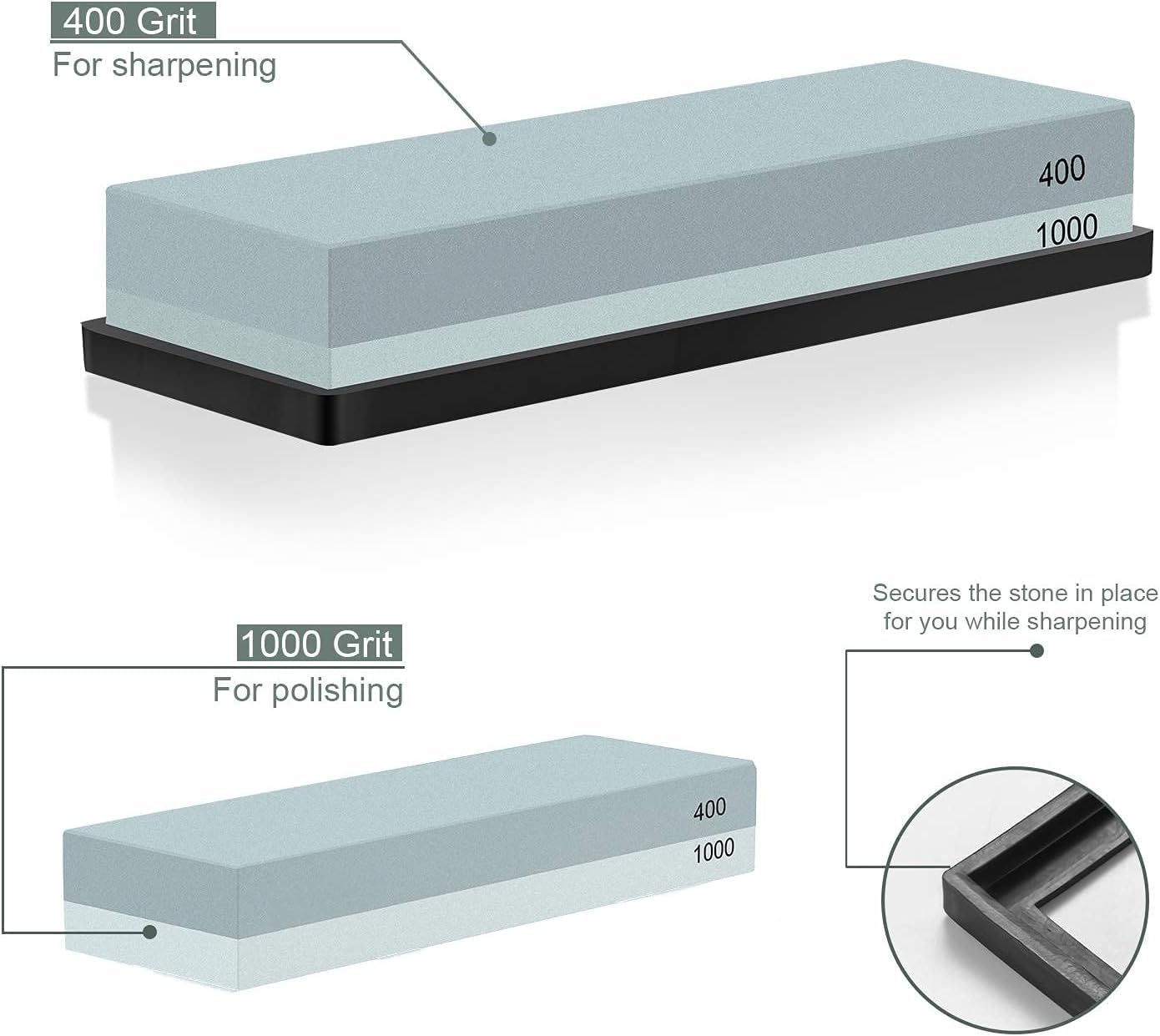 2 Pack Premium Knife Sharpening Stone Whetstone, Professional 2 sided 400/1000 Grit Water Stone with Non-Slip Rubber Base,Dual Grit sharpener for Kitchen/Hunt/Pocket Knives,Blades,Chisels,Planer