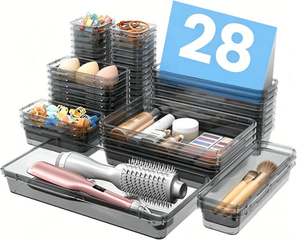 【Military Grade】 Drawer Organizer,【𝟱𝗦𝗶𝘇𝗲】Makeup organizer,【Holds 177 Items】Bathroom Organizers and Storage,Organization and Storage,Desk Drawer Organizer for Vanity【Clear Black】