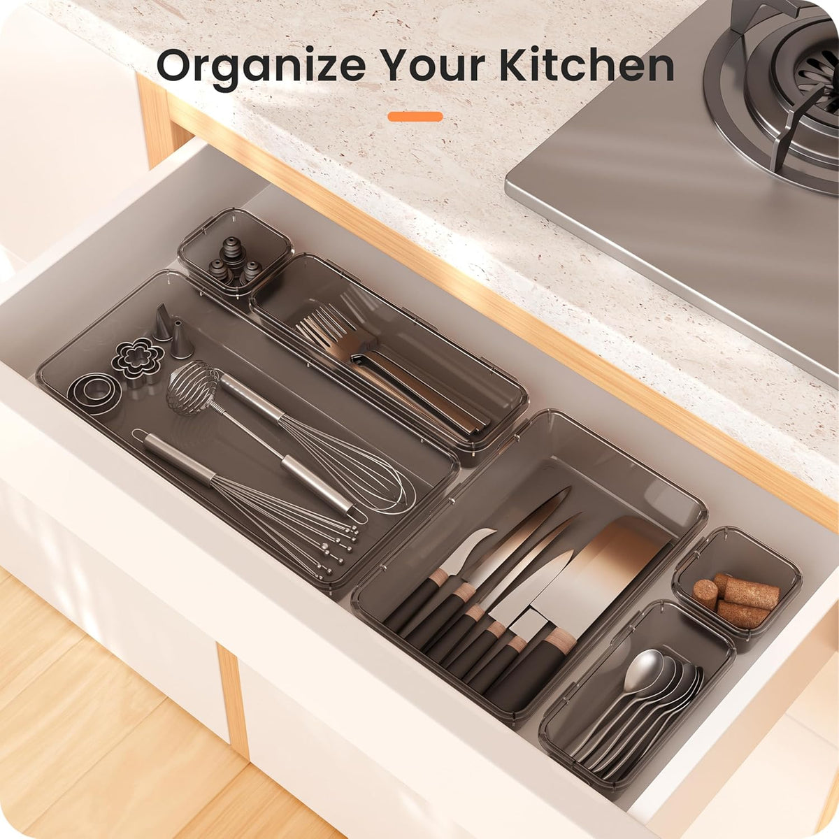 【Military Grade】 Drawer Organizer,【𝟱𝗦𝗶𝘇𝗲】Makeup organizer,【Holds 177 Items】Bathroom Organizers and Storage,Organization and Storage,Desk Drawer Organizer for Vanity【Clear Black】