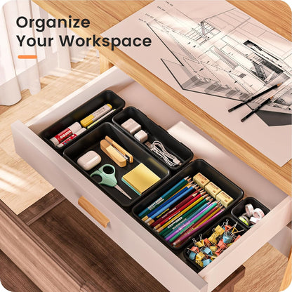 【Military Grade】 Drawer Organizer,【𝟱𝗦𝗶𝘇𝗲】Makeup organizer,【Holds 177 Items】Bathroom Organizers and Storage,Organization and Storage,Desk Drawer Organizer for Vanity【Clear Black】