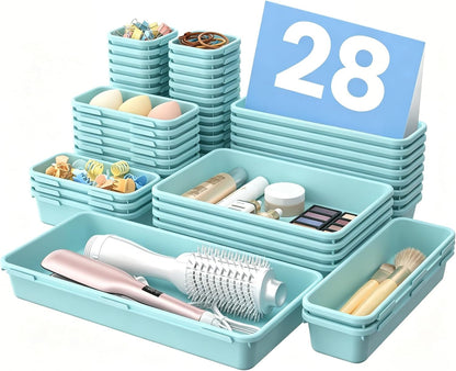 【Military Grade】 Drawer Organizer,【𝟱𝗦𝗶𝘇𝗲】Makeup organizer,【Holds 177 Items】Bathroom Organizers and Storage,Organization and Storage,Desk Drawer Organizer for Vanity【Clear Black】