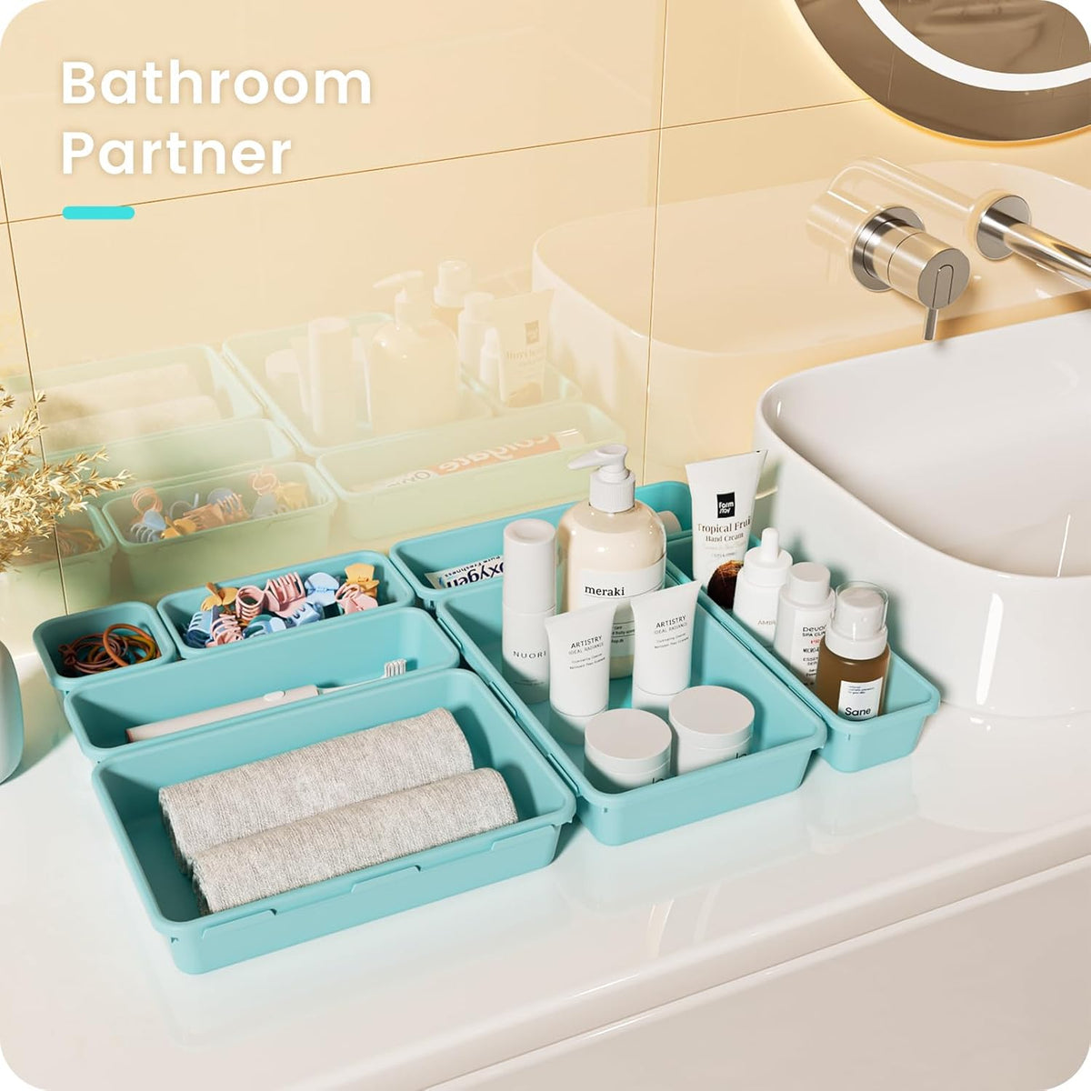 【Military Grade】 Drawer Organizer,【𝟱𝗦𝗶𝘇𝗲】Makeup organizer,【Holds 177 Items】Bathroom Organizers and Storage,Organization and Storage,Desk Drawer Organizer for Vanity【Clear Black】